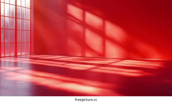 Red Empty Room with Sunlight and Shadows