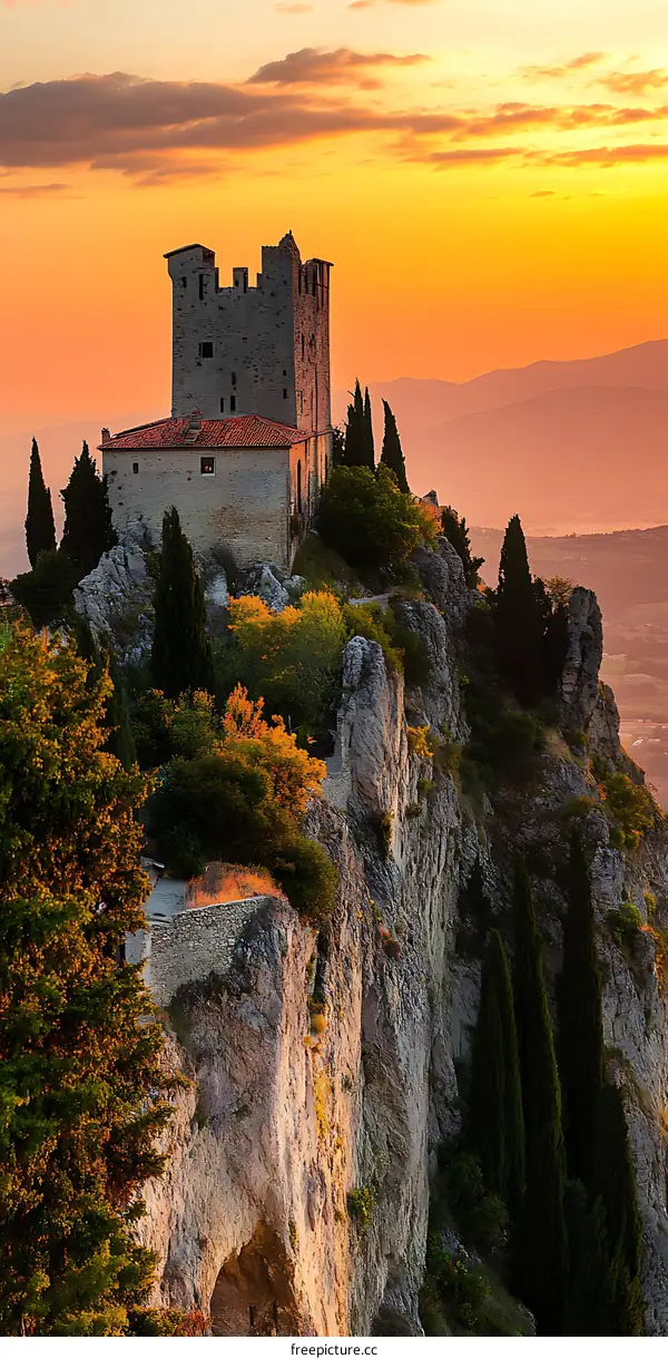 Castle on a Cliff During Sunset