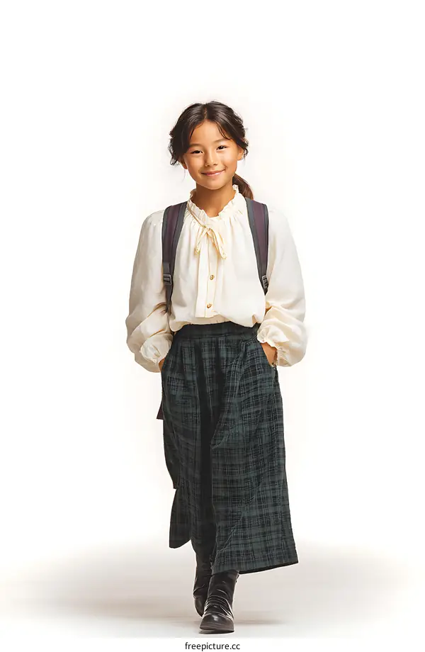 Smiling Asian Girl in School Uniform