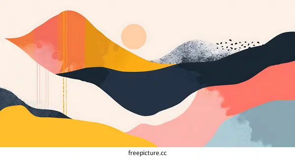 Abstract Landscape Art With  Sun And  Mountains