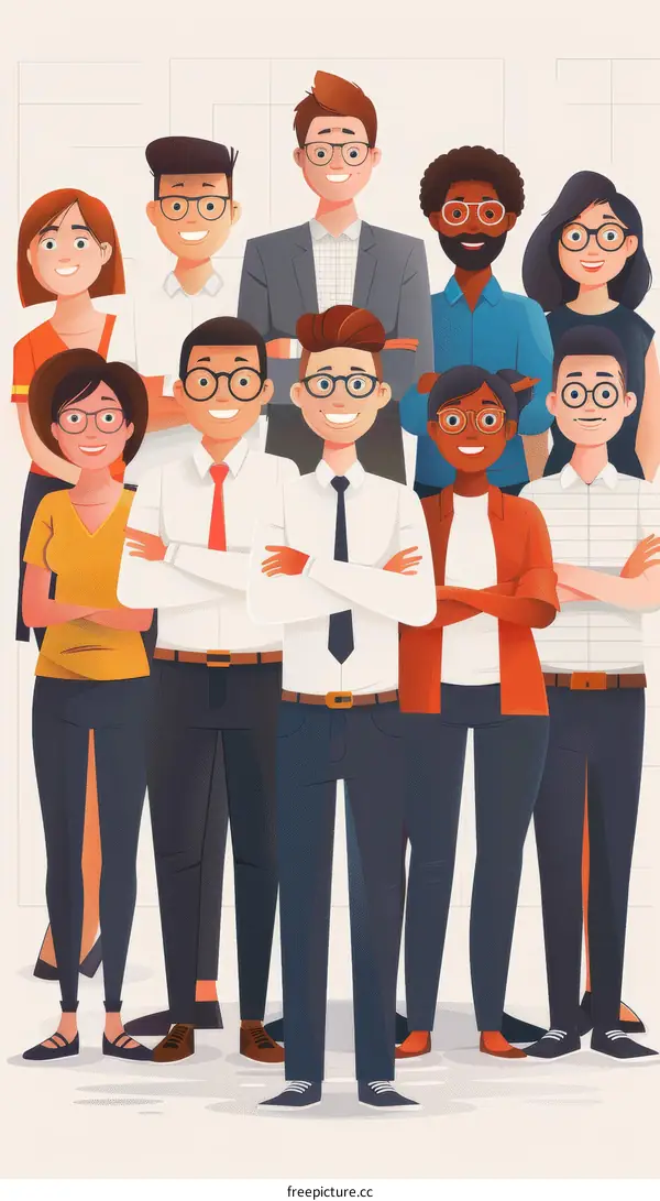 A group of people of different ethnicities are standing together and smiling.