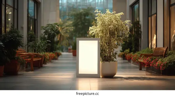 Empty Blank Sign in Shopping Mall Outdoor Pathway