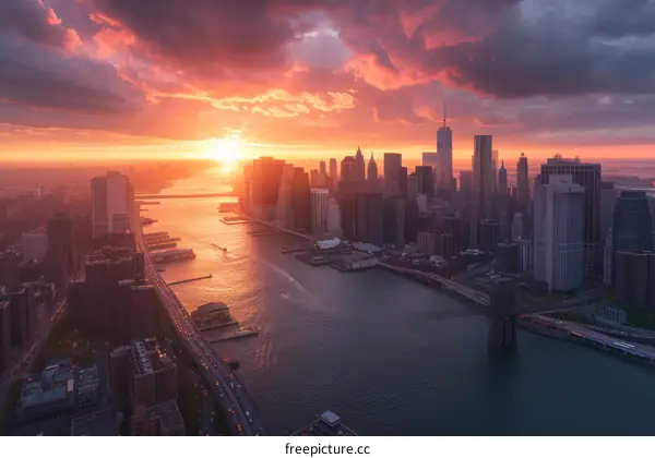 Breathtaking New York City Skyline Bathed in Sunset Hues