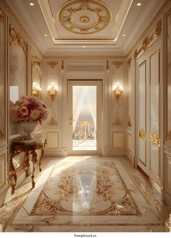 Luxury Interior Design With Gold Accents And Marble Floor