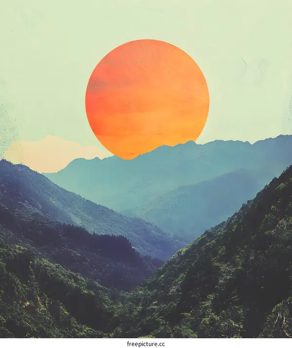 Sunset Over Mountains Illustration