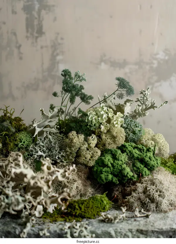 Green and Gray Moss Arrangement Against a Wall