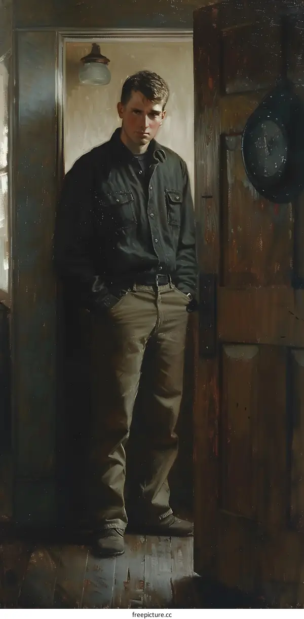 Portrait of a Young Man Standing in a Doorway