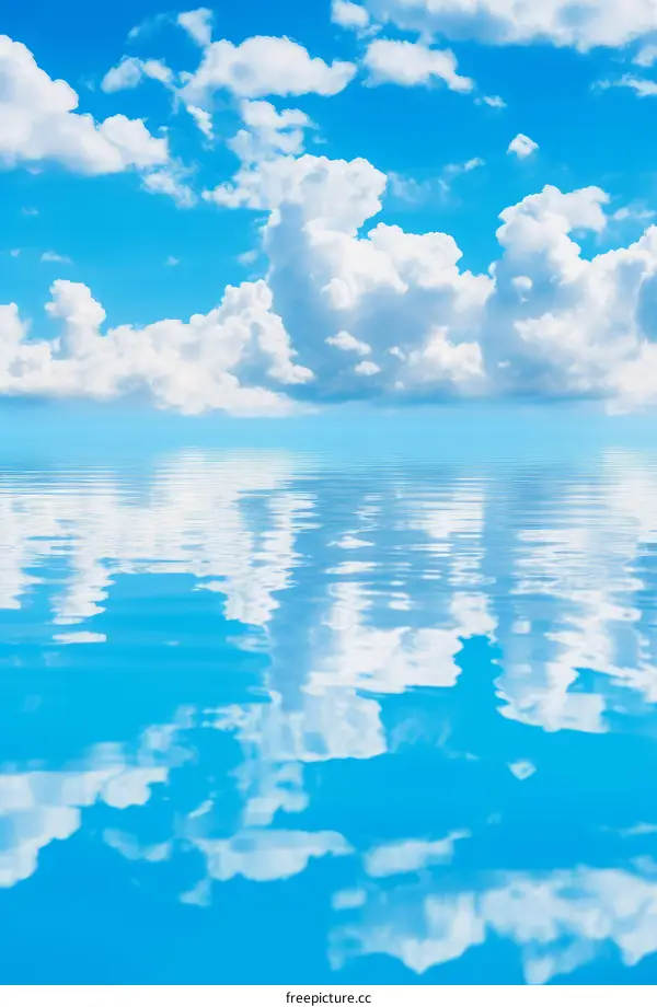 Blue sky and white clouds reflecting on the water surface