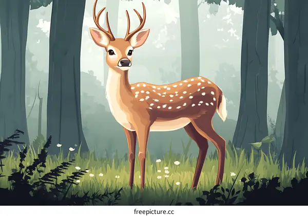 Cute Spotted Deer Standing in Forest