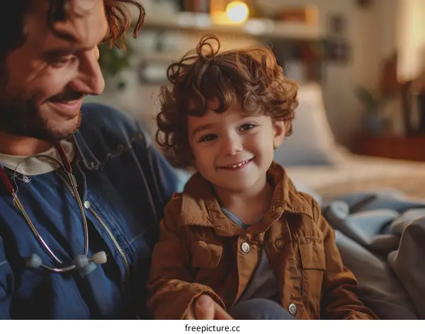 Pediatrician examining a smiling toddler boy