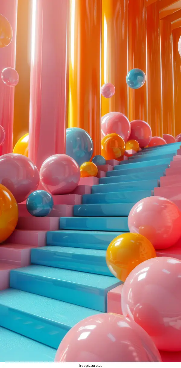 Colorful Abstract Staircase with Spheres