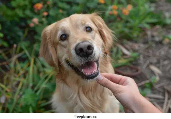 Adorable Golden Retriever with Happy Expression Gazing Upward