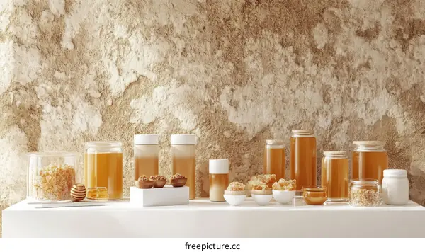 Honey Jars and Honeycomb Display Arrangement