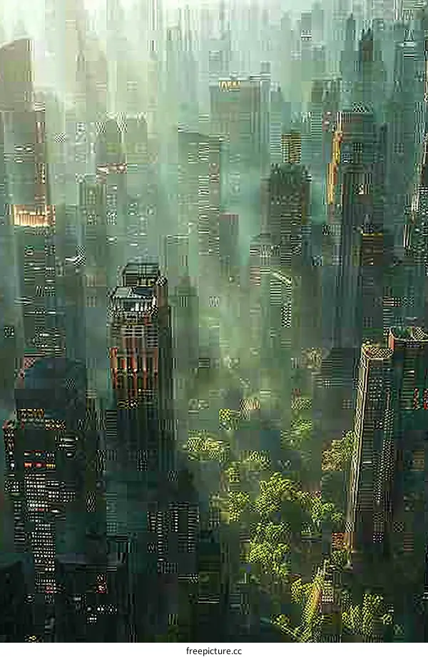 Futuristic Cityscape with Lush Greenery