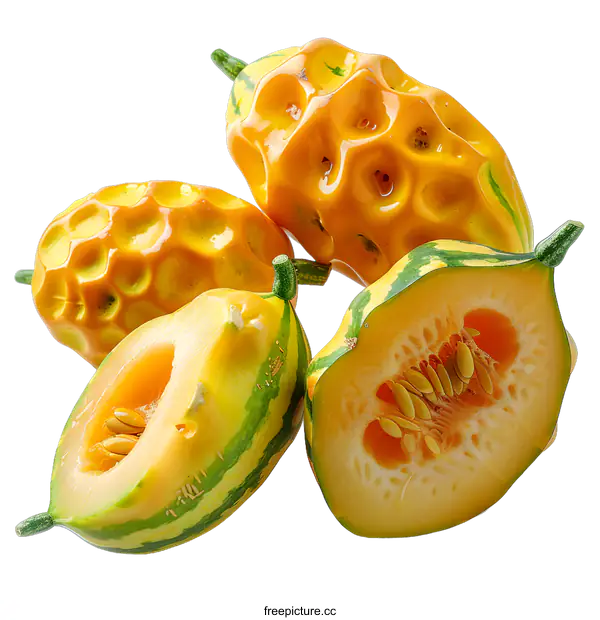 [Transparent Background PNG]A group of warty yellow gourds on a white background