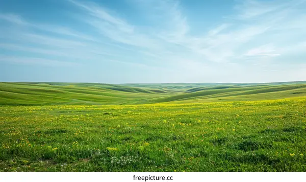 Green rolling hills under blue sky