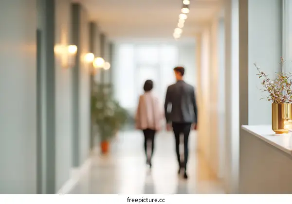 Modern Office Corridor with Two People Walking