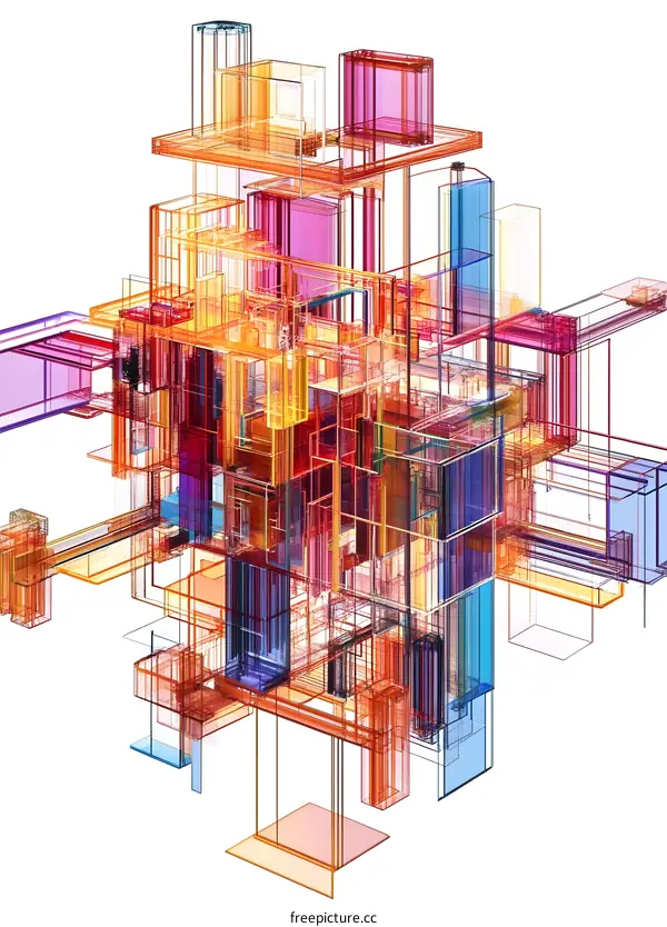 Abstract 3D Wireframe Design in Vibrant Colors
