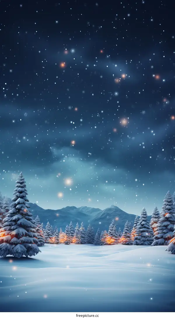 A Snowy Forest at Night