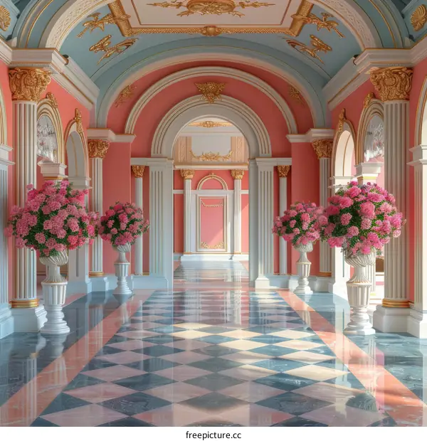 Elegant Pink and Gold Palace Hallway