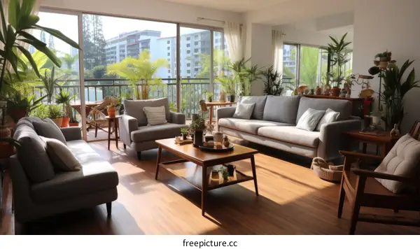 Bright and Airy Living Room with Ample Greenery