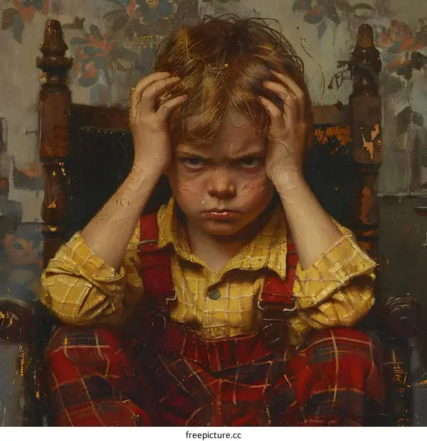 A boy with his hands on his head