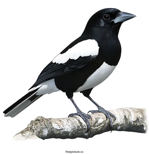 [Transparent Background PNG]Detailed Illustration of a Black and White Bird