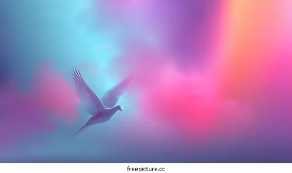 A Dove Soaring in a Colorful Sky