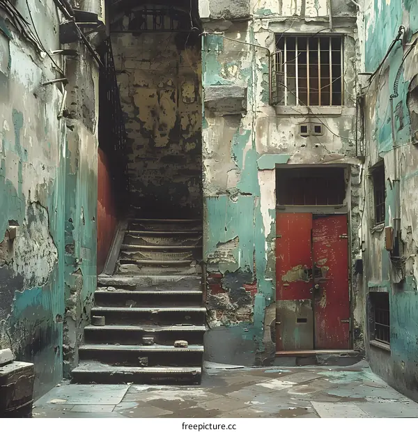 Old Stairway and Doorway in a Dilapidated Building
