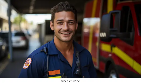 portrait of a young male firefighter in uniform