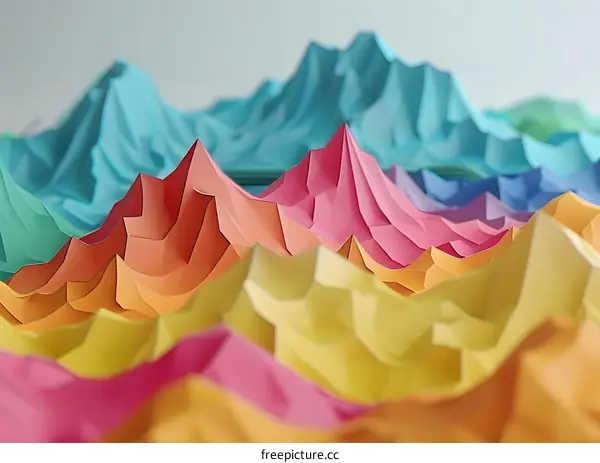 vibrant origami folded paper mountains