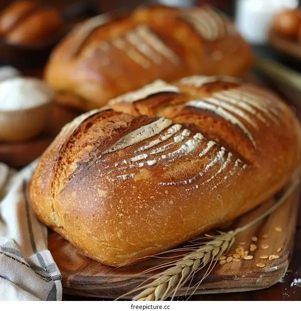 Artisan bread on wooden table