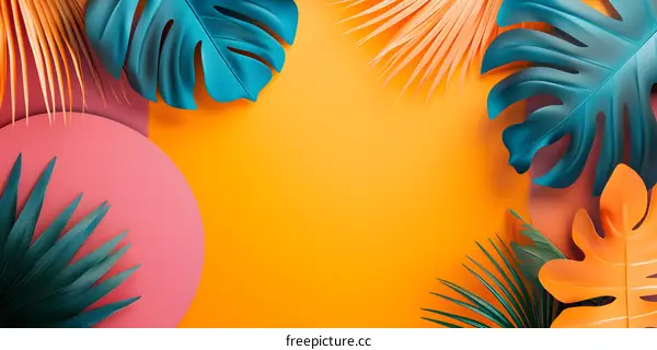 Tropical Leaves and Colorful Background for Summer
