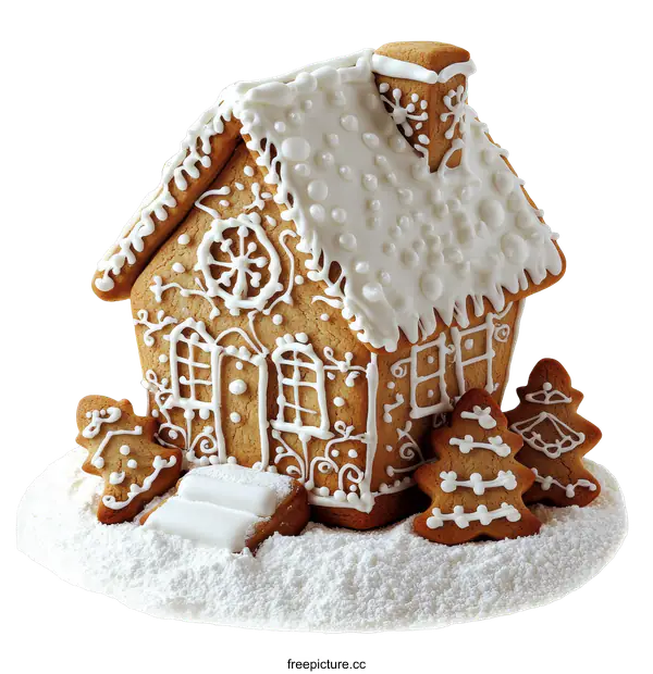 [Transparent Background PNG]Gingerbread House Decorated with Festive Details
