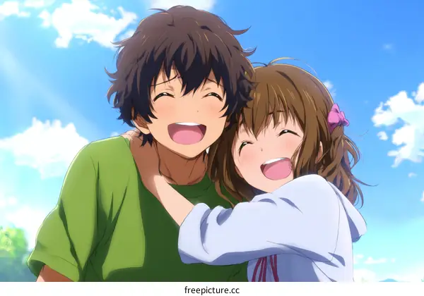 Anime Couple Sharing Joyful Moment