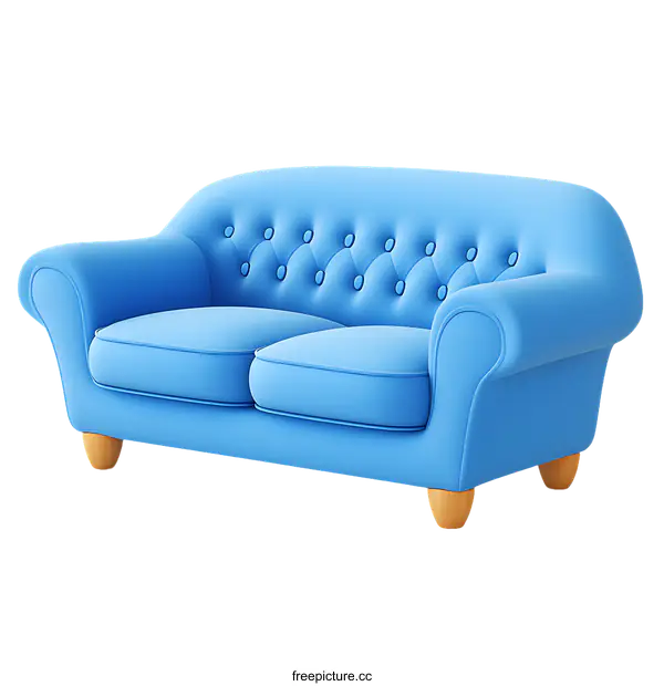 [Transparent Background PNG]Blue Classic Sofa Illustration