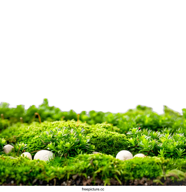 [Transparent Background PNG]Green Moss with White Stones on White Background