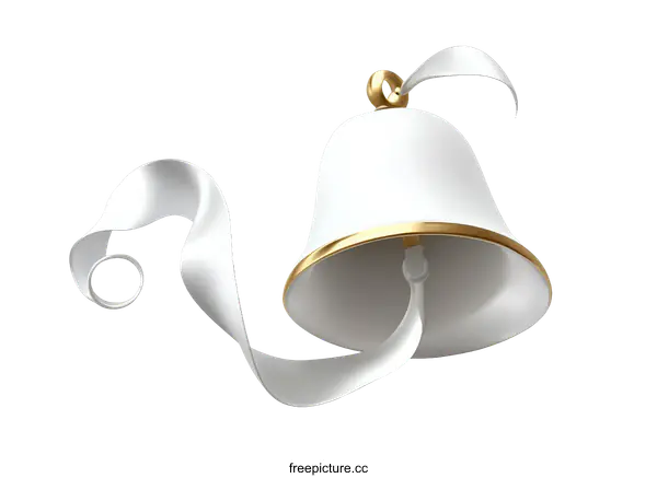 [Transparent Background PNG]Elegant White Bell with Gold Trim and Ribbon
