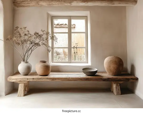 Rustic Farmhouse Interior Decor with Earthenware Vases