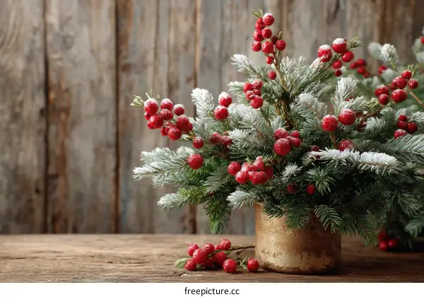 Winter Festive Arrangement with Berries and Snow