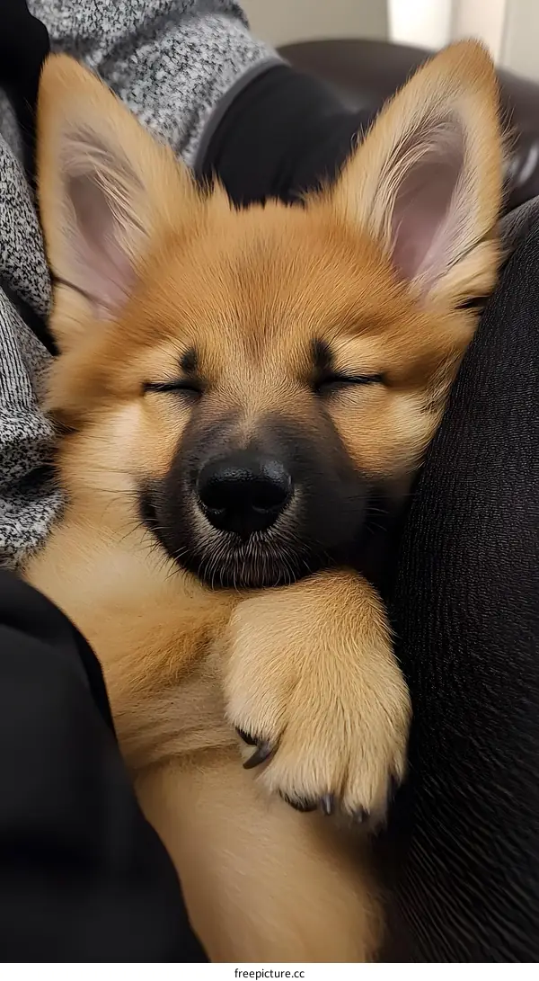 Sleeping Puppy In Owners Lap