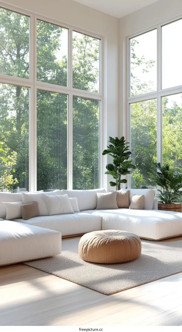 Modern Living Room with Large Windows and Natural Light