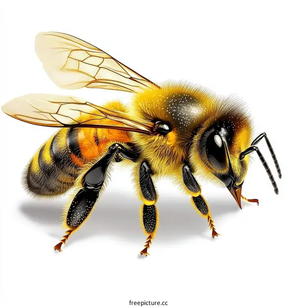 Detailed Honeybee Illustration on White Background