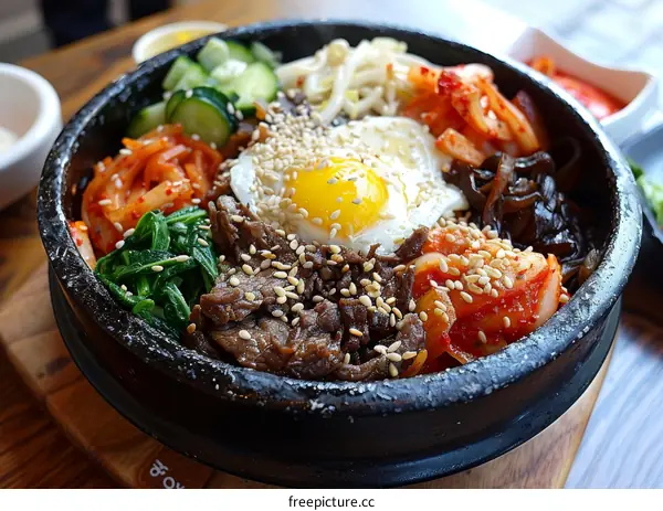Authentic Korean Bibimbap in a Sizzling Stone Bowl