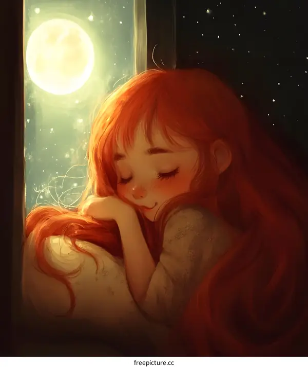 Sleeping Girl Under the Moonlight Illustration