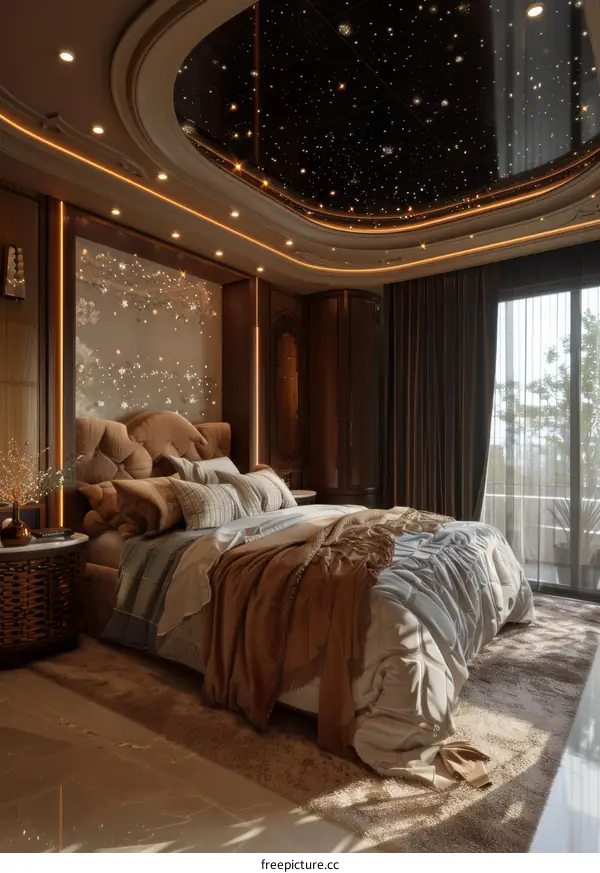 Luxury Bedroom Interior Design with Starry Ceiling