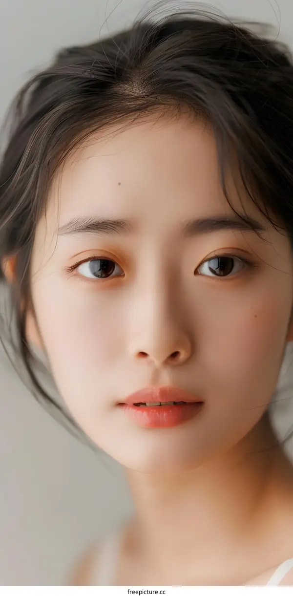 Close Up Portrait of a Young Asian Woman With Long Black Hair