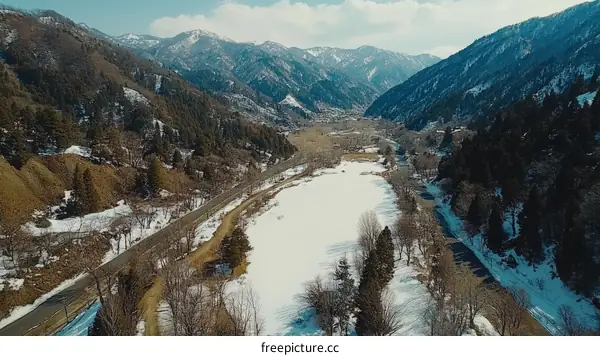 Winter Mountain Valley Road Landscape