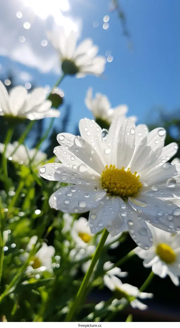 White Daisy Flower Macro Photography with Water Drops
