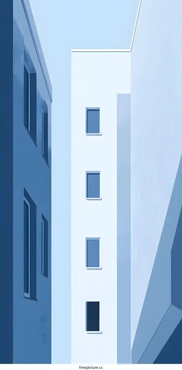 Minimalist Blue Building Facade Illustration